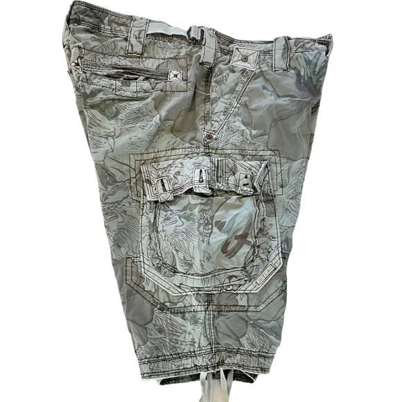 Jet Lag Camo Cargo Shorts Mens 38 Waist Pale Green Floral Print Distress Y2K 90s - Picture 2 of 13